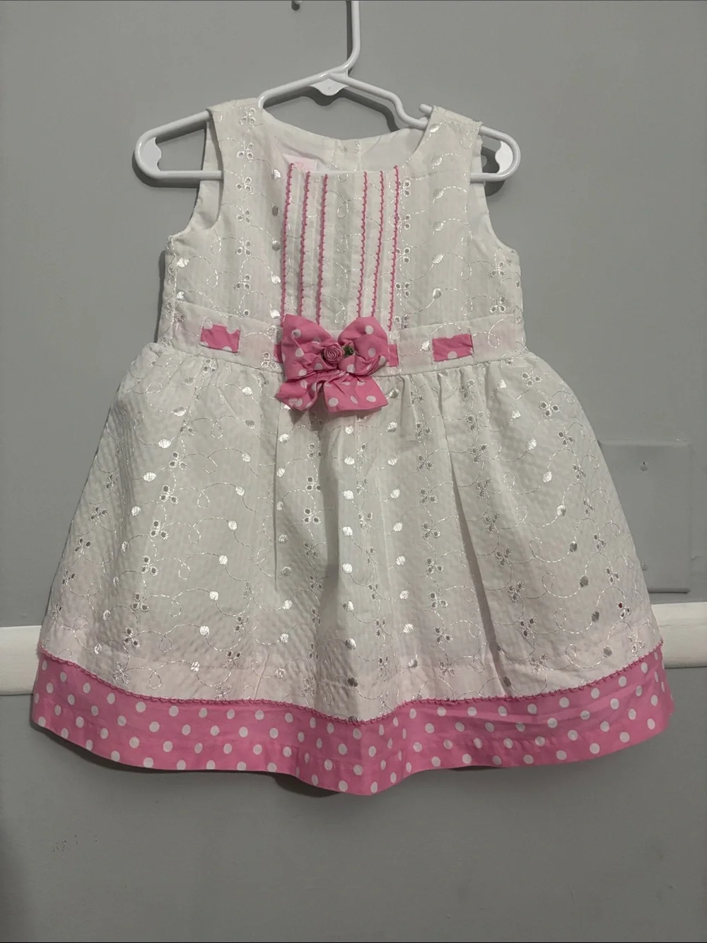 Bonnie Baby - Pink-Trim White Eyelet Dress for Girls